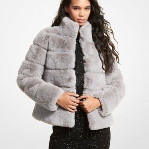Michael Kors Gray Faux Fur Jacket NWT | Luxe Winter Glam Coat